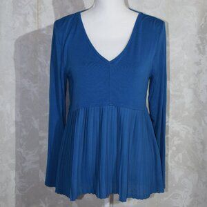 The Limited Women's M Blue Pleated Mixed Media Tunic Blouse